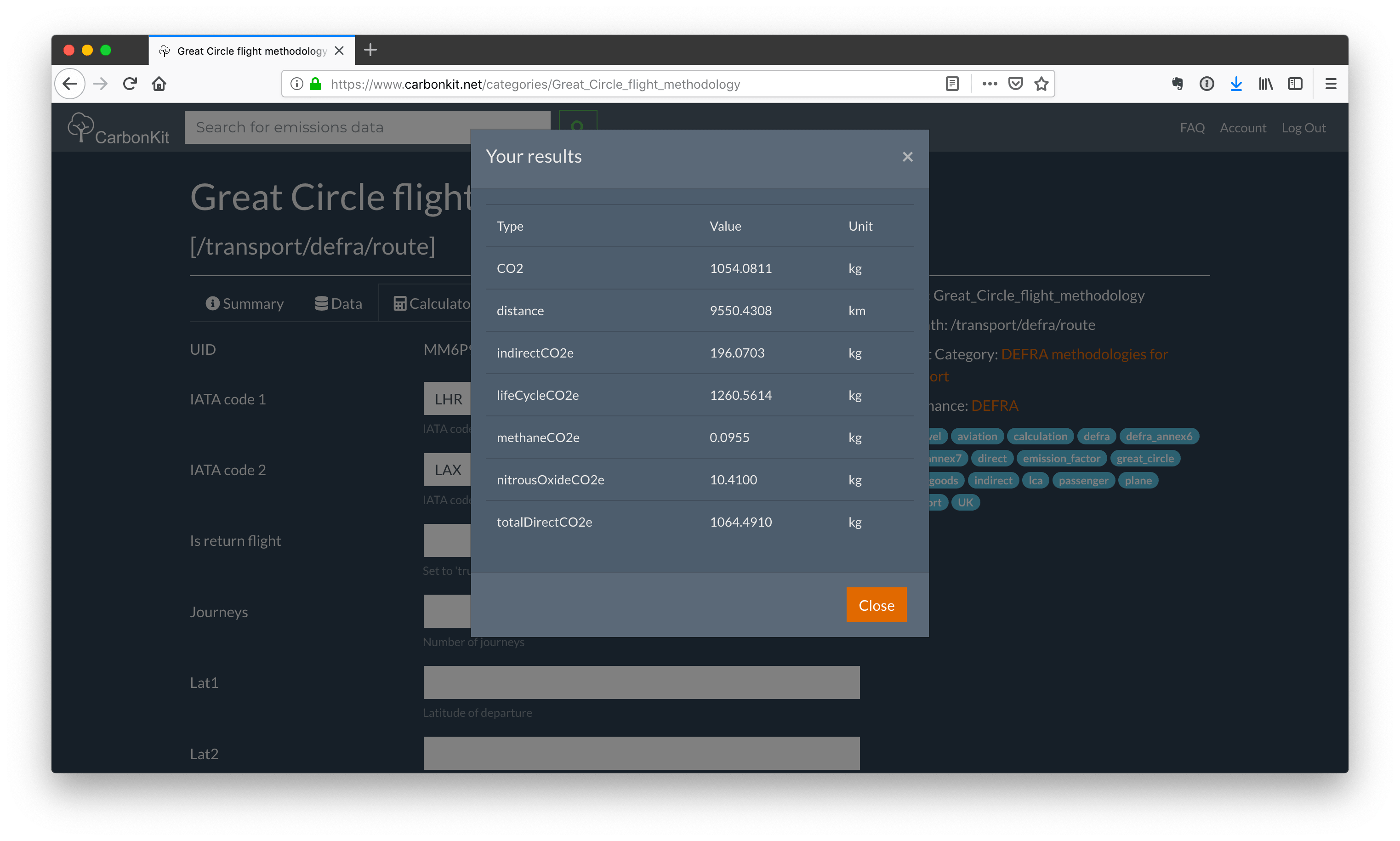 Calculate flight emissions